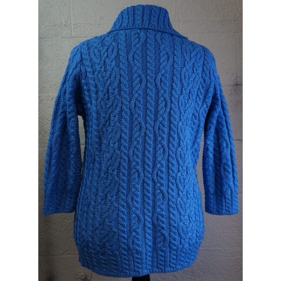 Aran Craft Blue Wool Button Front Cardigan Sweater w/ Pockets New Size L - Picture 7 of 11